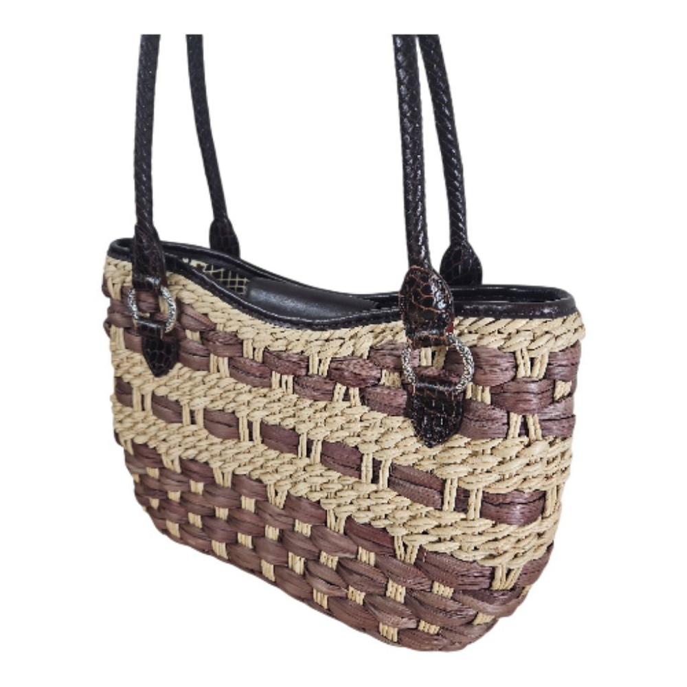 Brighton Bette Brown/Tan Woven Straw Shoulder Bag w/ Leather Straps H71048 - Picture 2 of 10
